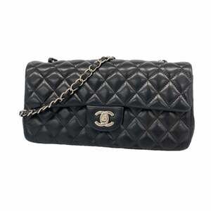 Chanel Matelasse Shoulder Bag with Chain Bag, Lambskin, Black, Women's